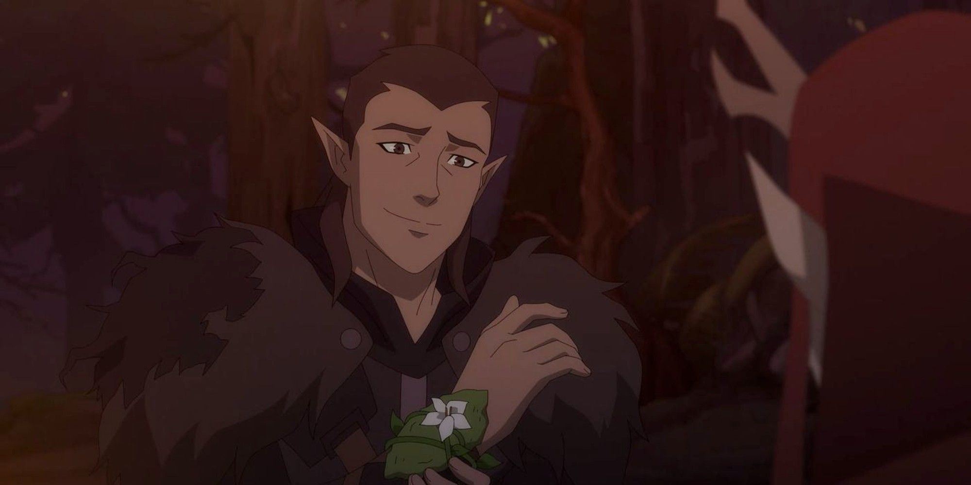 Vax'ildan from Legend of Vox Machina smiling to Keyleth