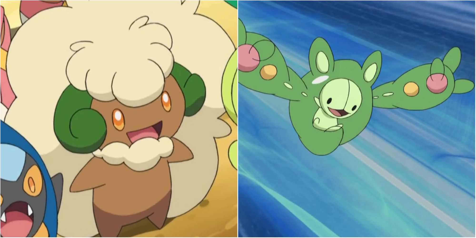 Split image screenshots Whimsicott and Reuniclus.