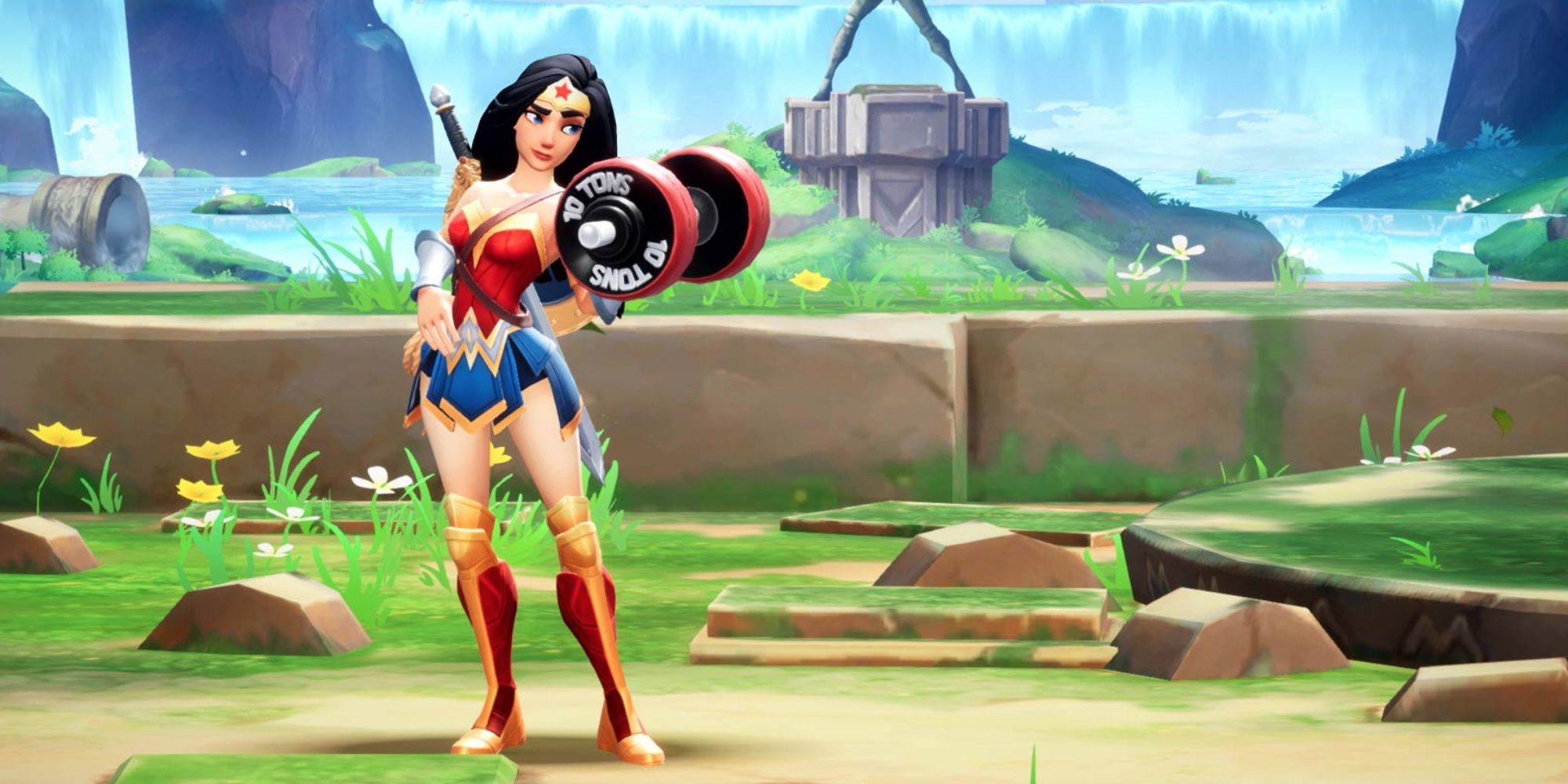 Wonder Woman from MultiVersus lifting a weight