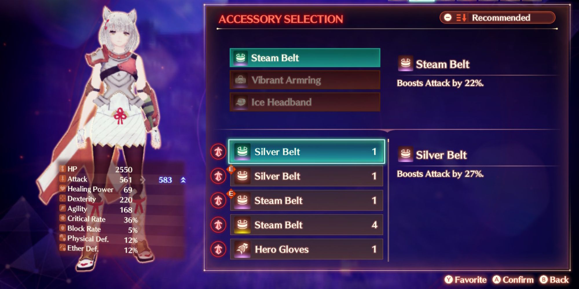 An example of Accessories for Mio in Xenoblade Chronicles 3