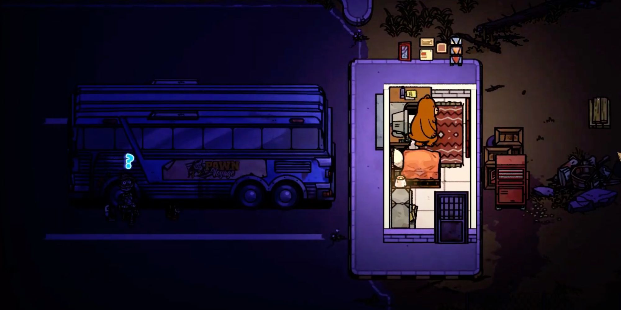 bear and breakfast hank exploring oliver's house at the bus depot