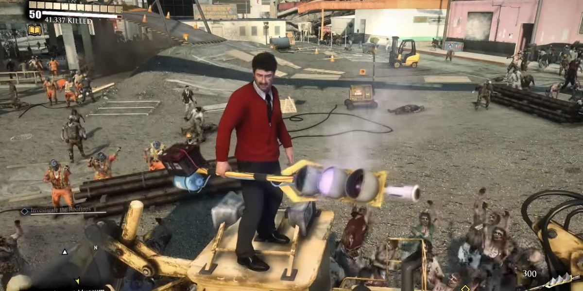 Nick wielding the Elemental Staff in Dead Rising 3