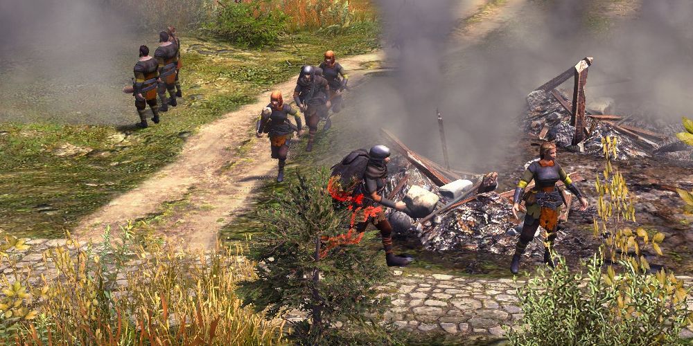 raiders and destroyed buildings