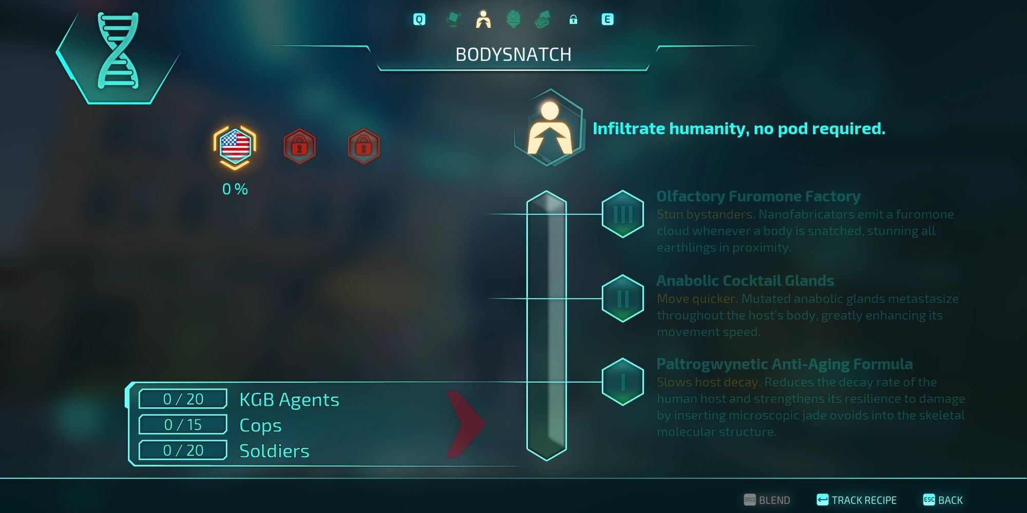 Destroy All Humans 2: Reprobed - Upgrade Options Within The Gene Blender