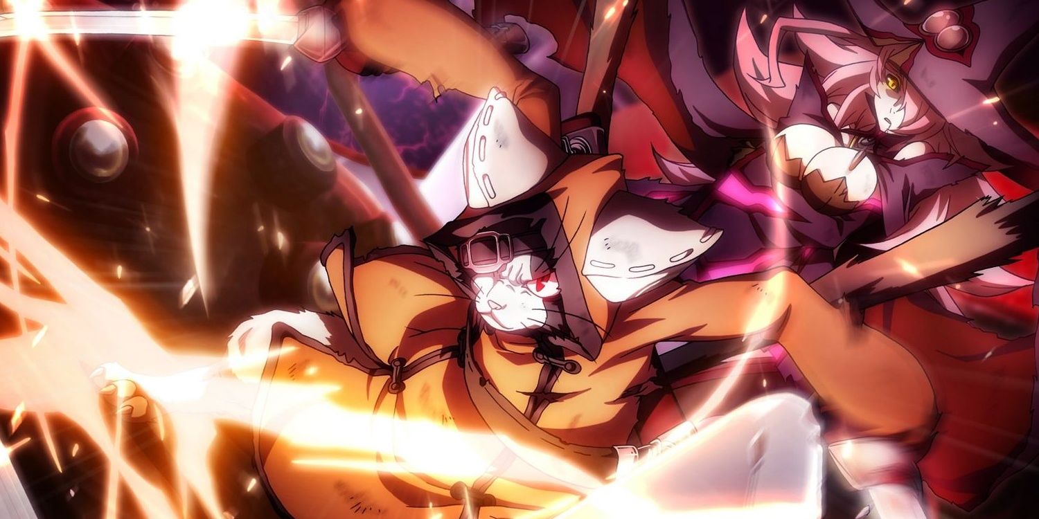 Jubei protects Nine in BlazBlue Centralfiction