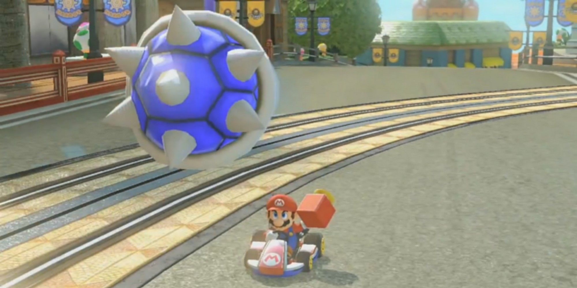 mario kart spiny blue shell first place target shells item items