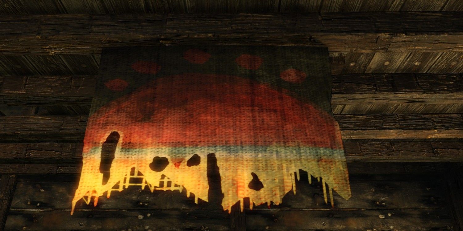 Skyrim screenshot of the New Gnisis Cornerclub banner.