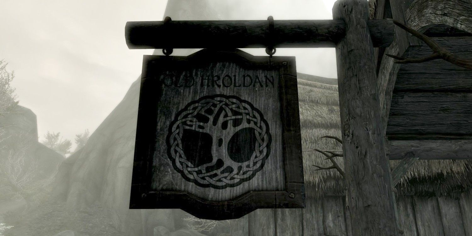 Skyrim screenshot of the Old Hroldan Inn sign.