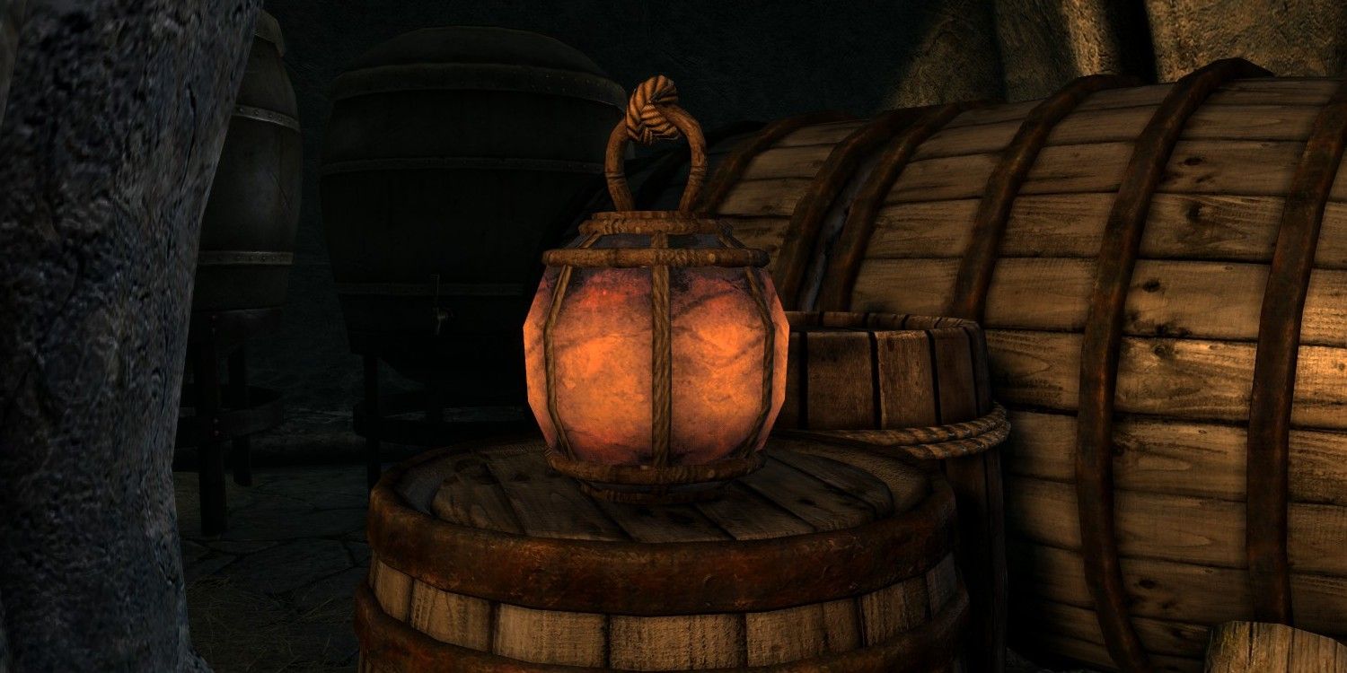Skyrim screenshot of a lantern in the Retching Netch.