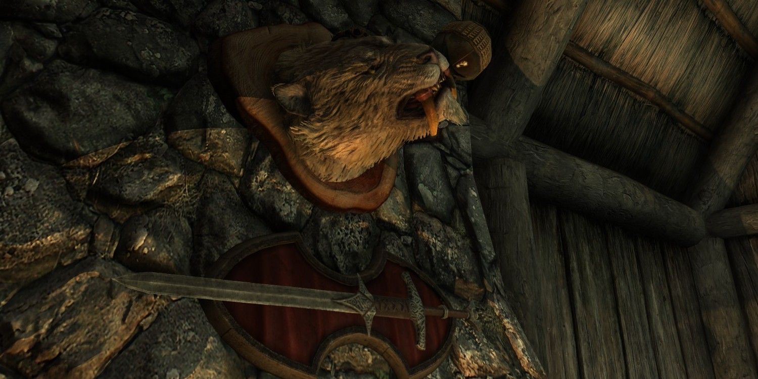 Skyrim screenshot of the stumbling sabrecat head.