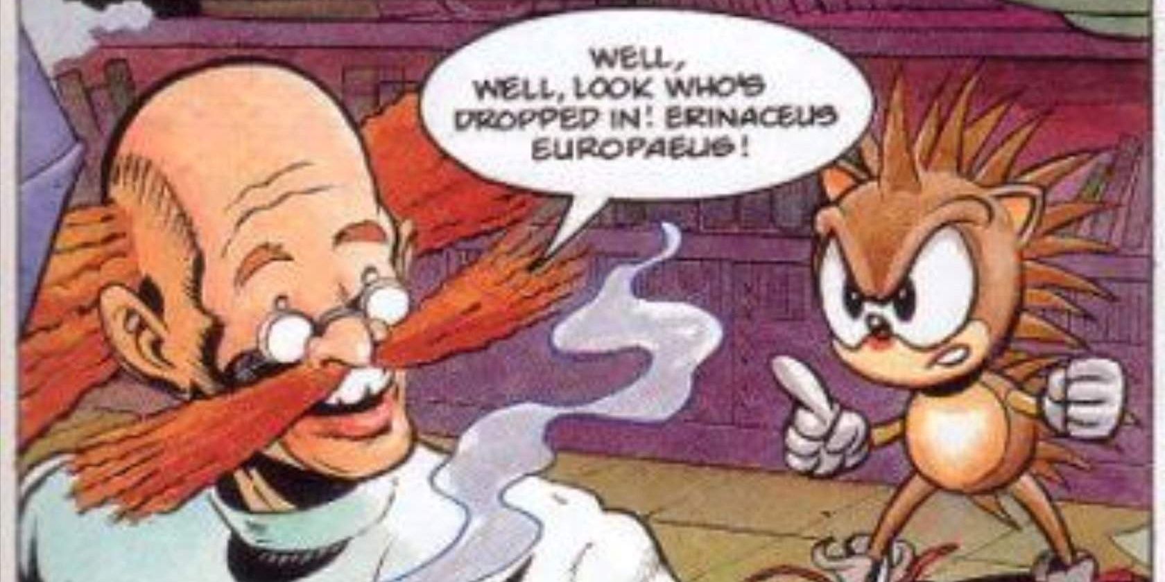 Sonic, in his original brown form, meets Dr. Kintobor in the Fleetway comic.