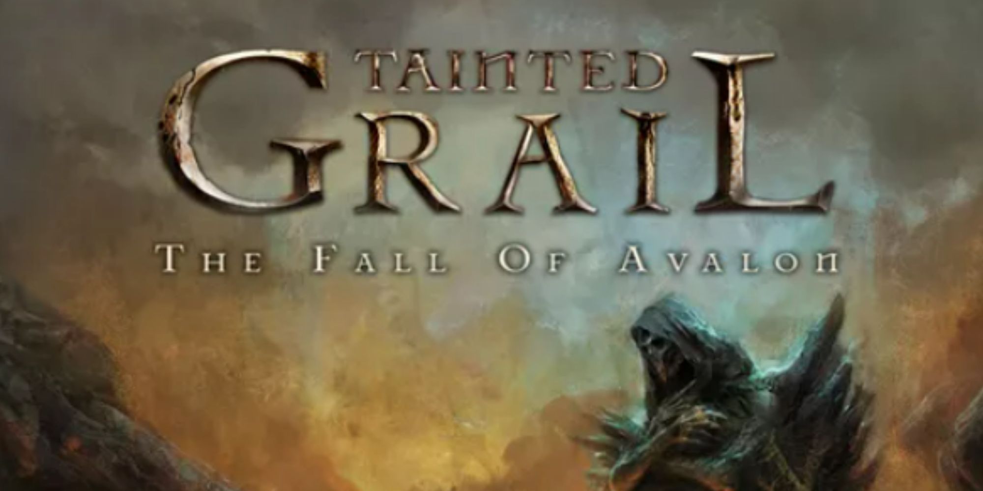 tained grail the fall of avalon main artwork with logo and creepy skull character