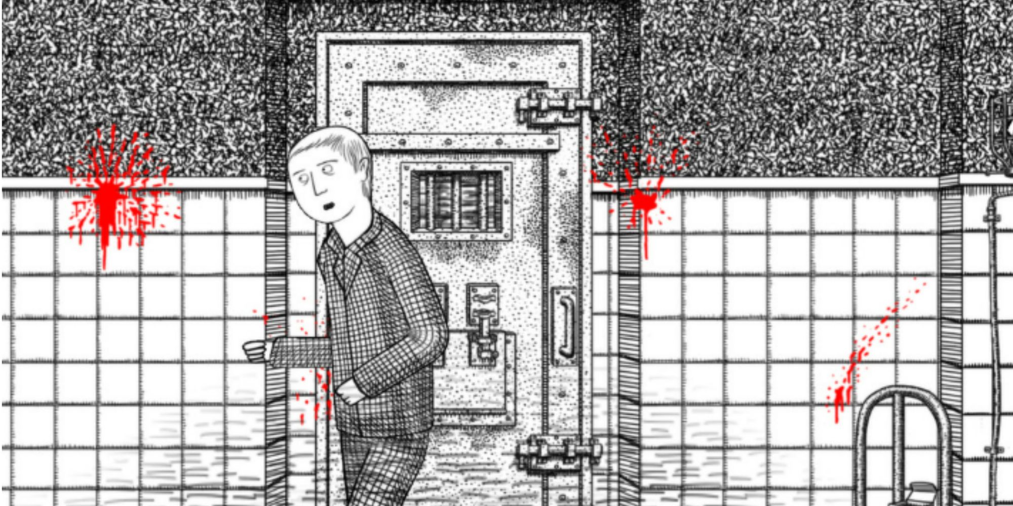 thomas running by a padded cell door in neverending nightmares