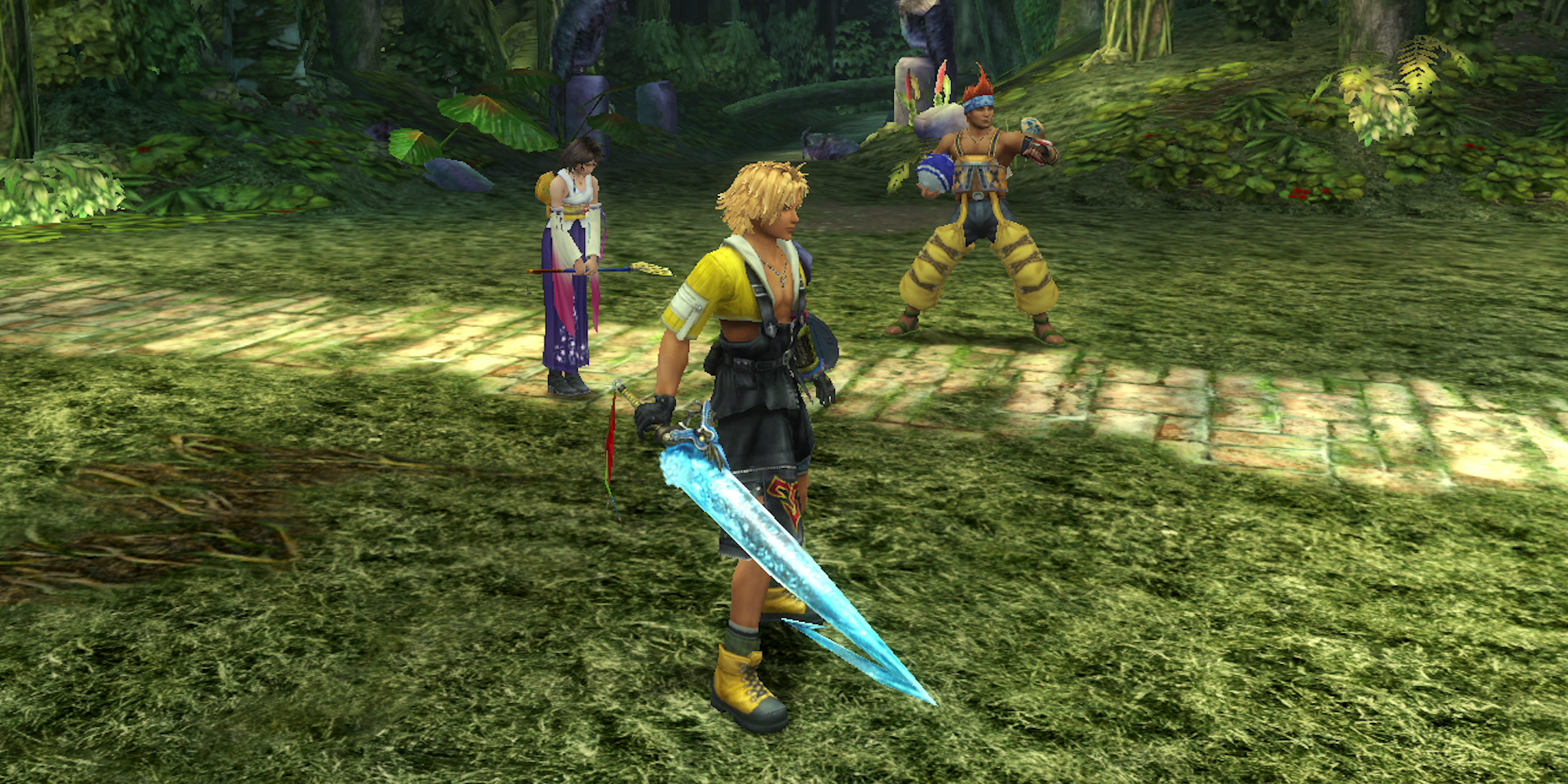 FFX Tidus Striking a victory pose with Yuna And Wakka Victory