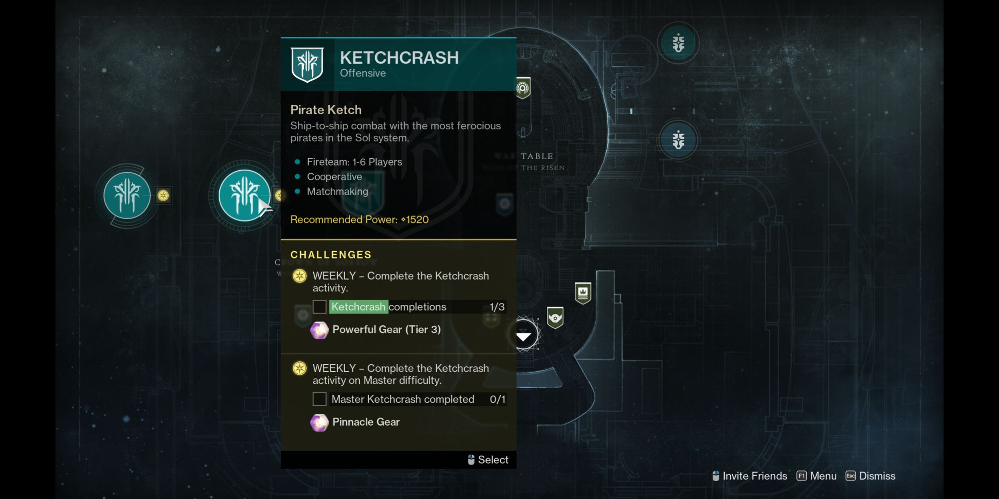 A screenshot showing the Helm in Destiny 2 and the right node to start the activity. 