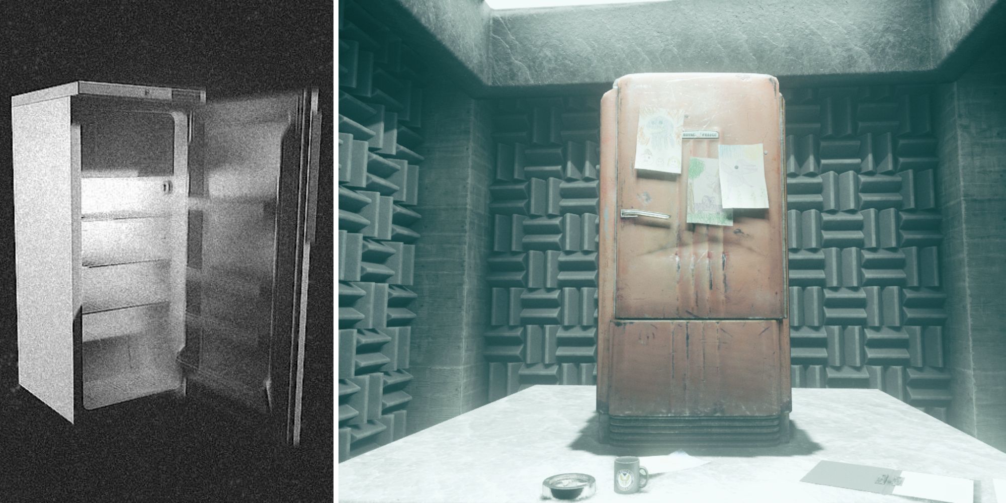 left: case file photo of the Arctic Queen, right: the Arctic Queen inside its Panopticon cell