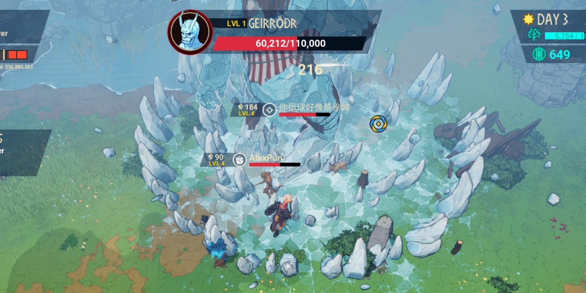 group of players attack Geirrodr as he finished aoe move
