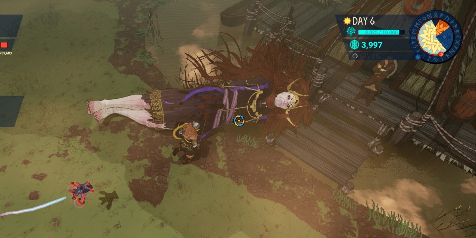 Angrboda on the ground after she is slain 
