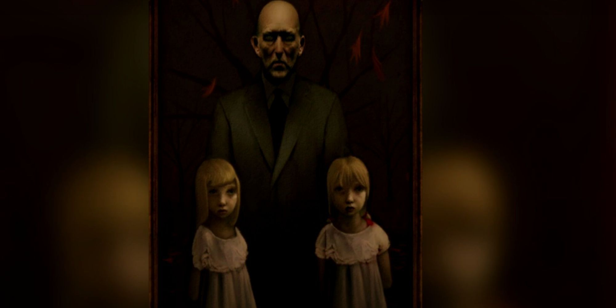 a painting of the Voerman twins with their father