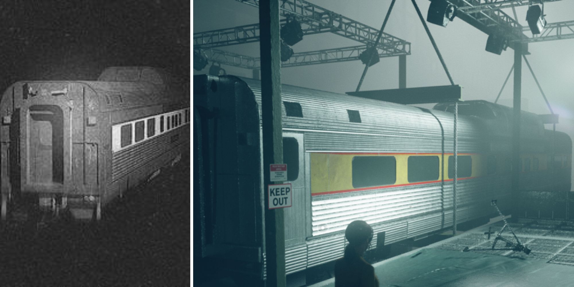 left: eagle limited train car case file photo, right: Jesse faces the Eagle Limited Train Car in the Investigations Sector