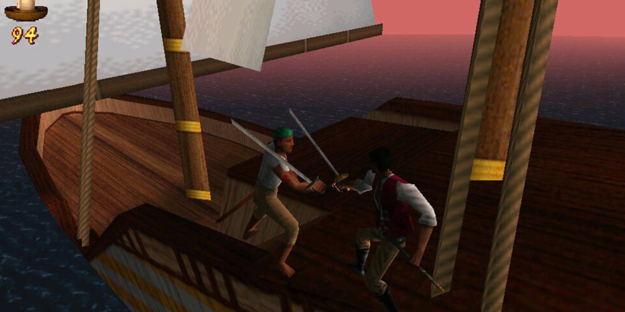 Elder Scrolls Redguard Cyrus fighting a pirate at the start of the game.