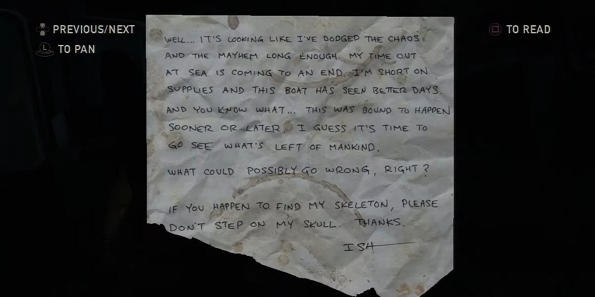 Boat note from The Last of Us