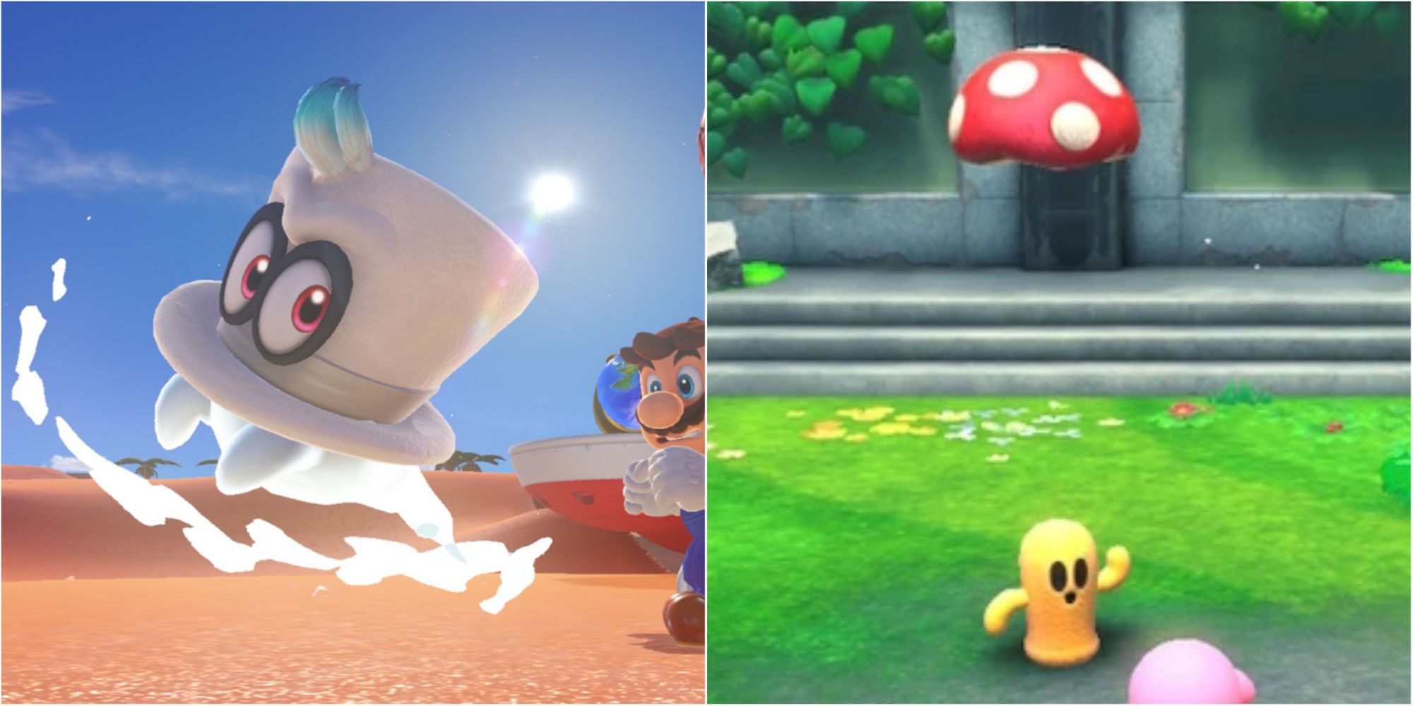 Cappy Mario Odyssey And Kirby Split Image