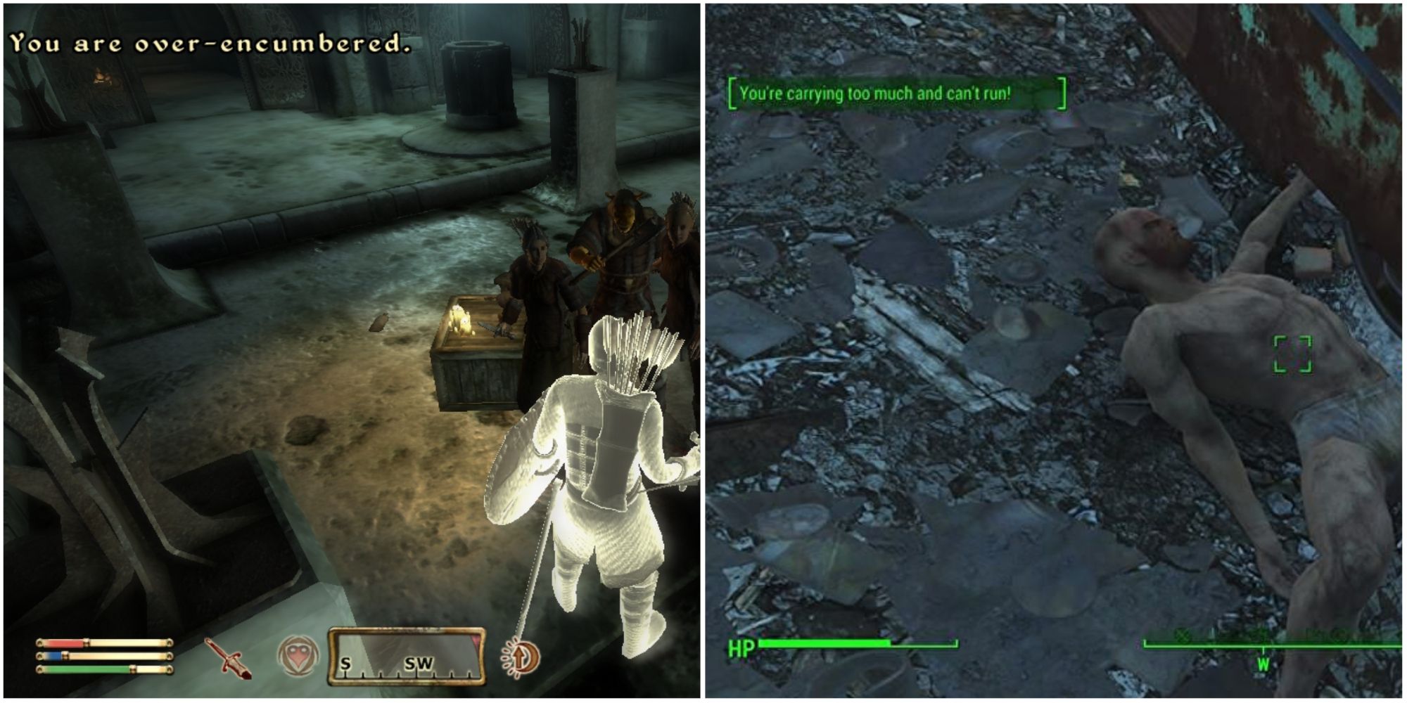 Being over-encumbered/carrying too much in Oblivion and Fallout 3