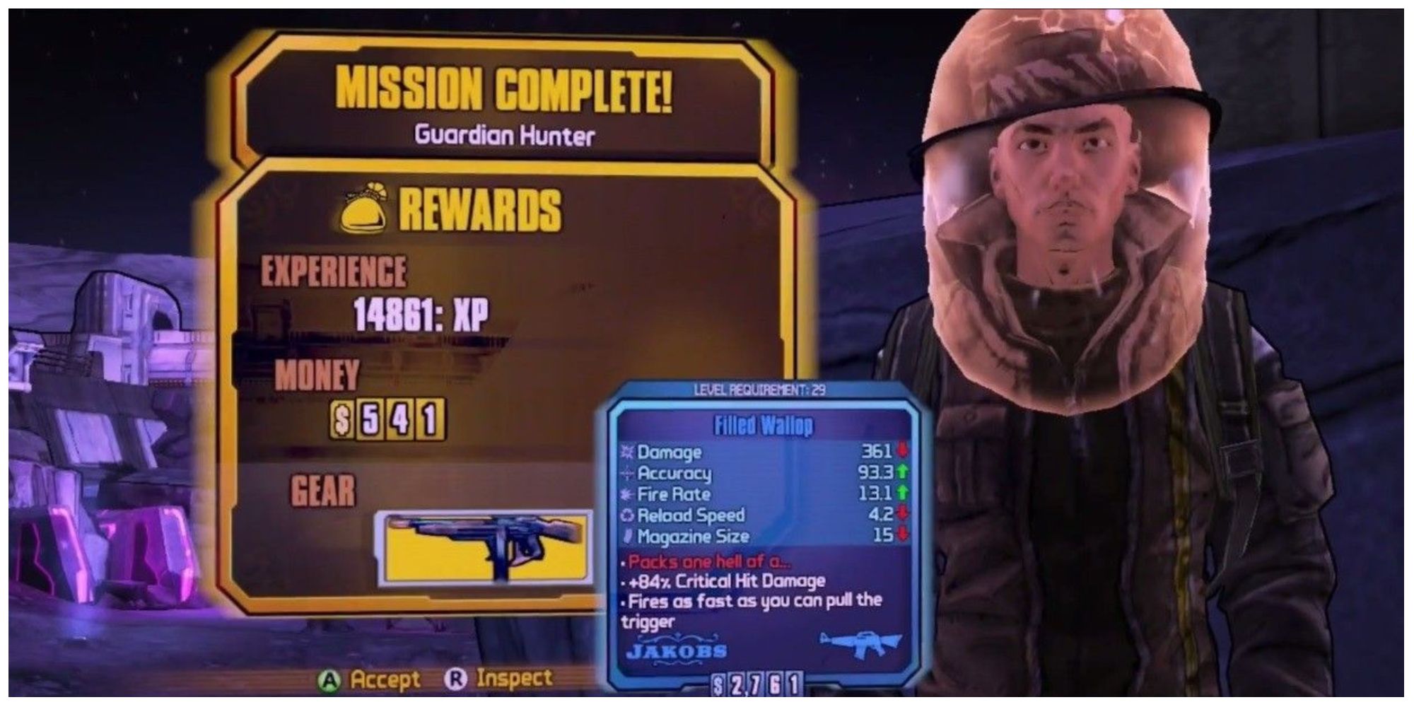 Borderlands The Pre Sequel screenshot of the "mission complete screen for the Guardian Hunter mission