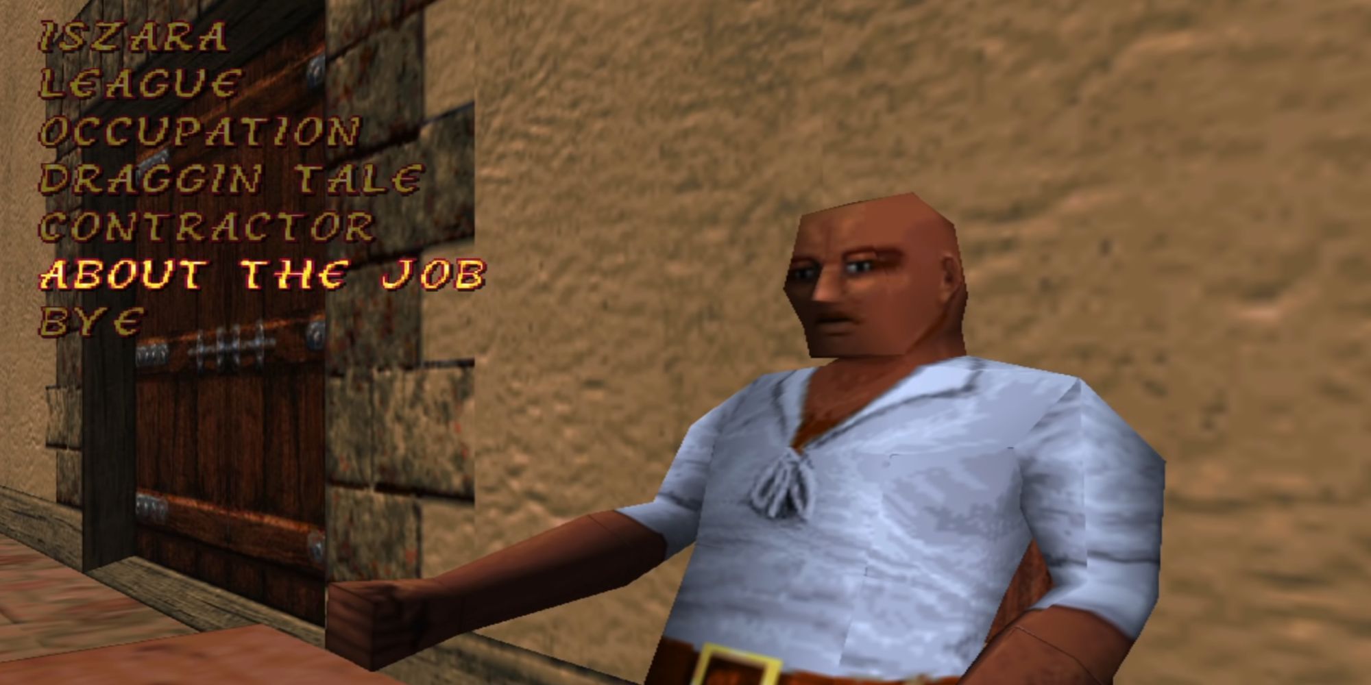 Elder Scrolls Redguard talking to a character about a job offer.