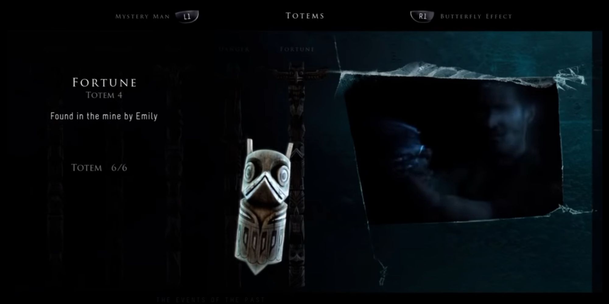 Fortune Totem with white accents depicting Mike lowering his gun in frustration after he had it trained on Emil.