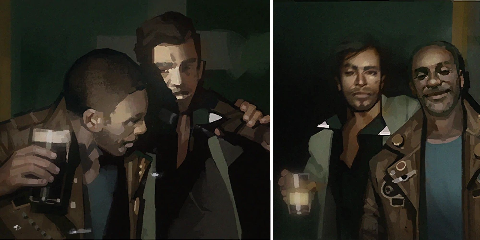 Frank and Colt drinking together in some old polaroids from Deathloop