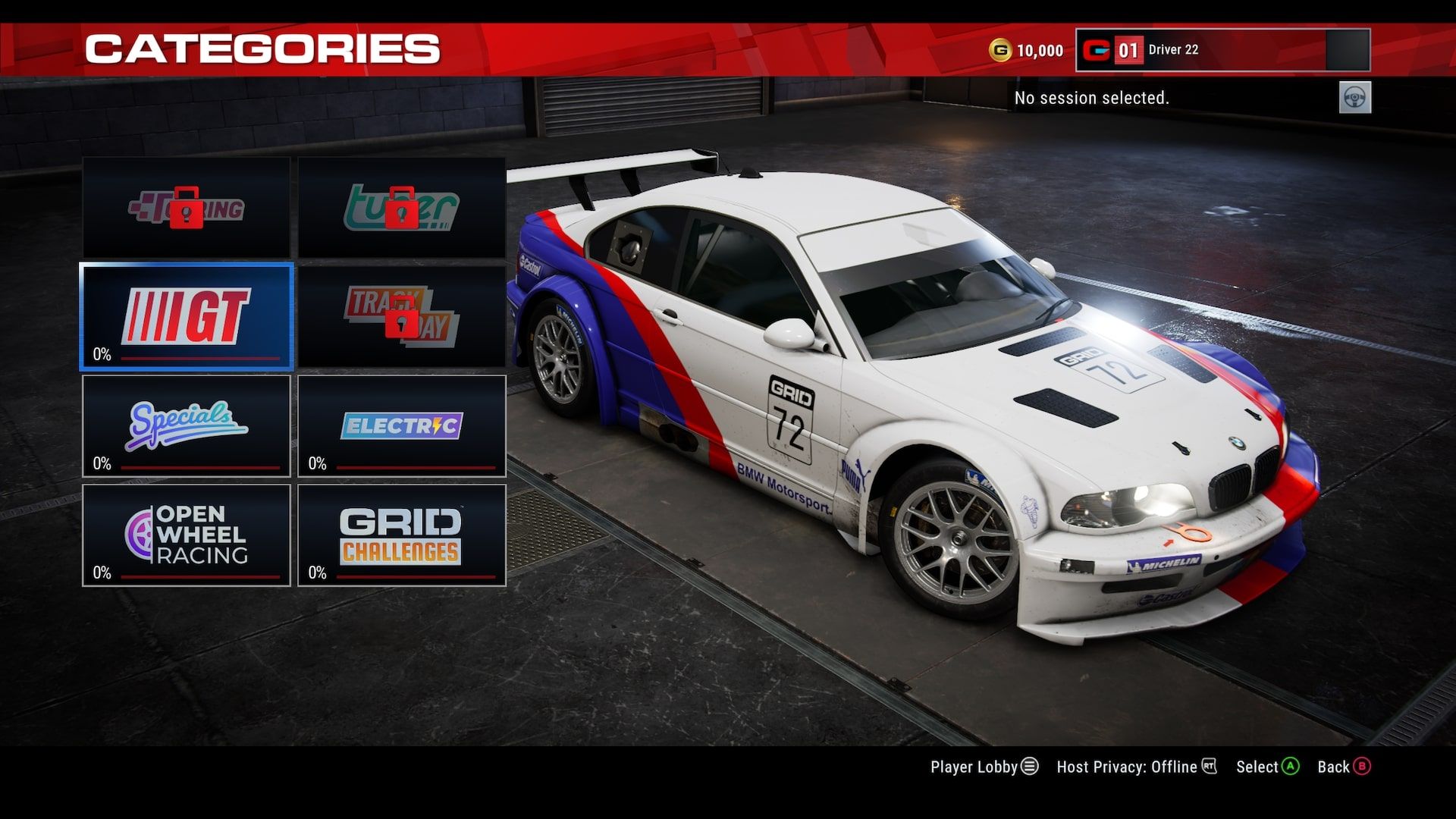 GRID Legends career rookie race menu