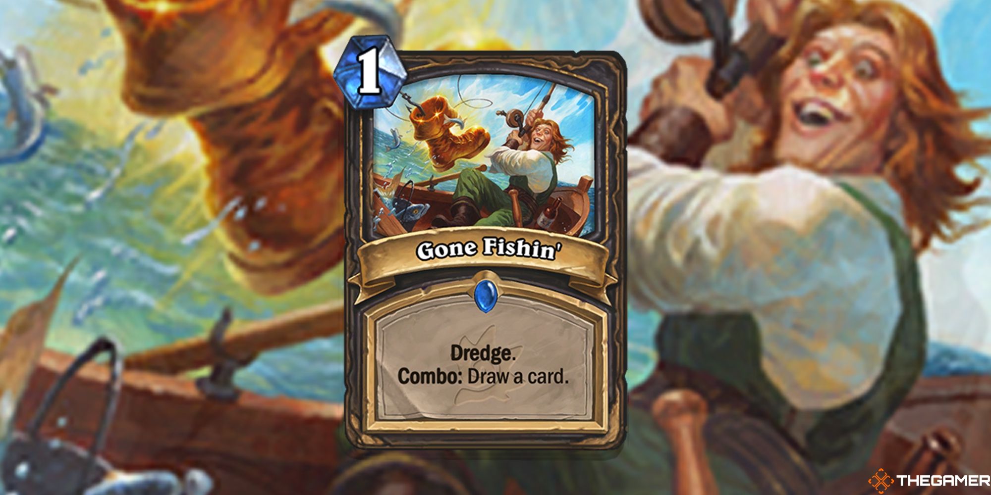 Gone-Fishin  card on a faded background