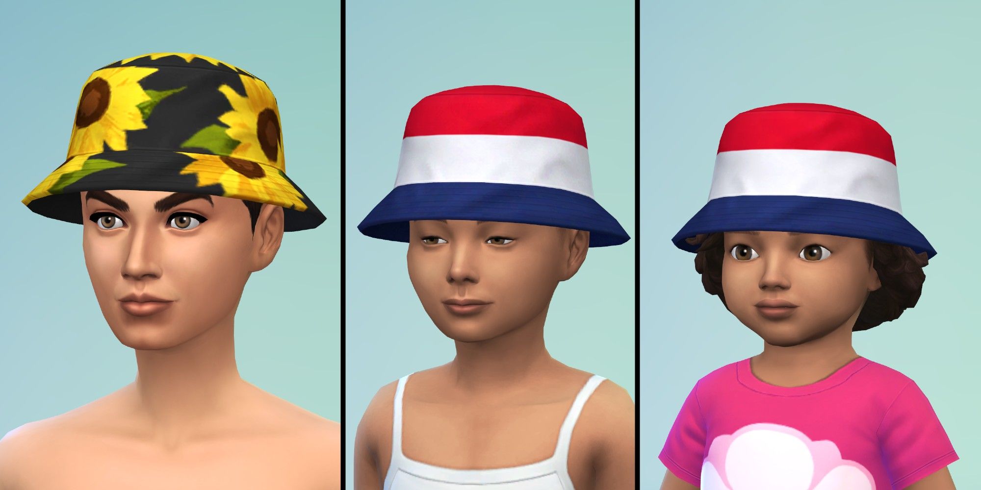 Sims 4: Throwback Fit Kit hats for three life stages in CAS screen