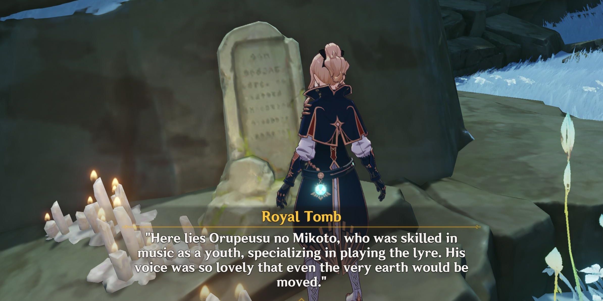 Jean standing at a Royal Tomb in Enkanomiya in Genshin Impact