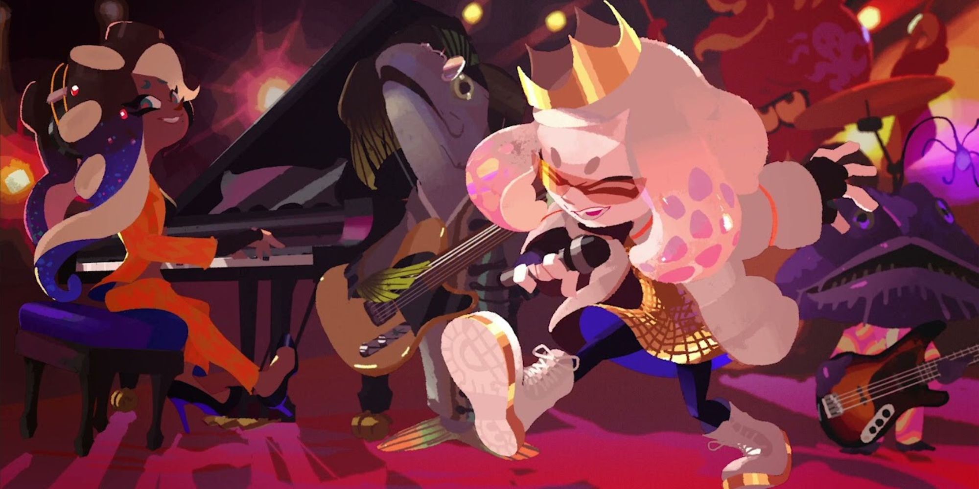 Peal sings on stage while Marina plays piano 