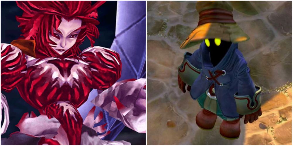 Split image screenshots of Kuja and Vivi in Final Fantasy 9.