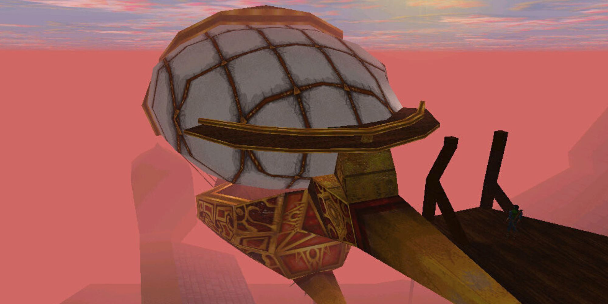 Elder Scrolls Redguard flying through the red air.