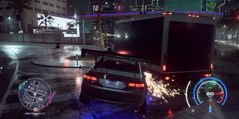 NFS Heat car crashing into box truck at night