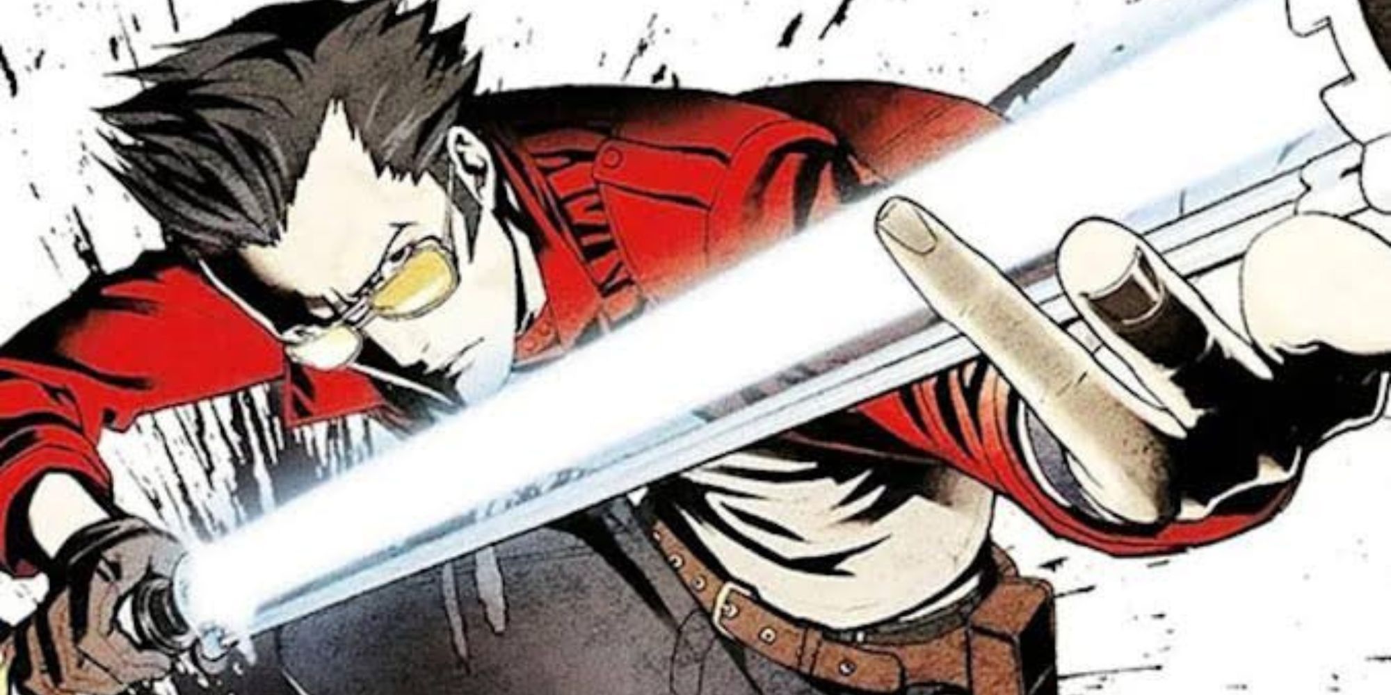 Travis Touchdown holds a beam katana while facing forward