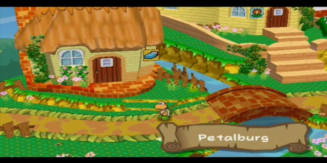 Paper Mario The Thousand Year Door screenshot of the town of Petalburg
