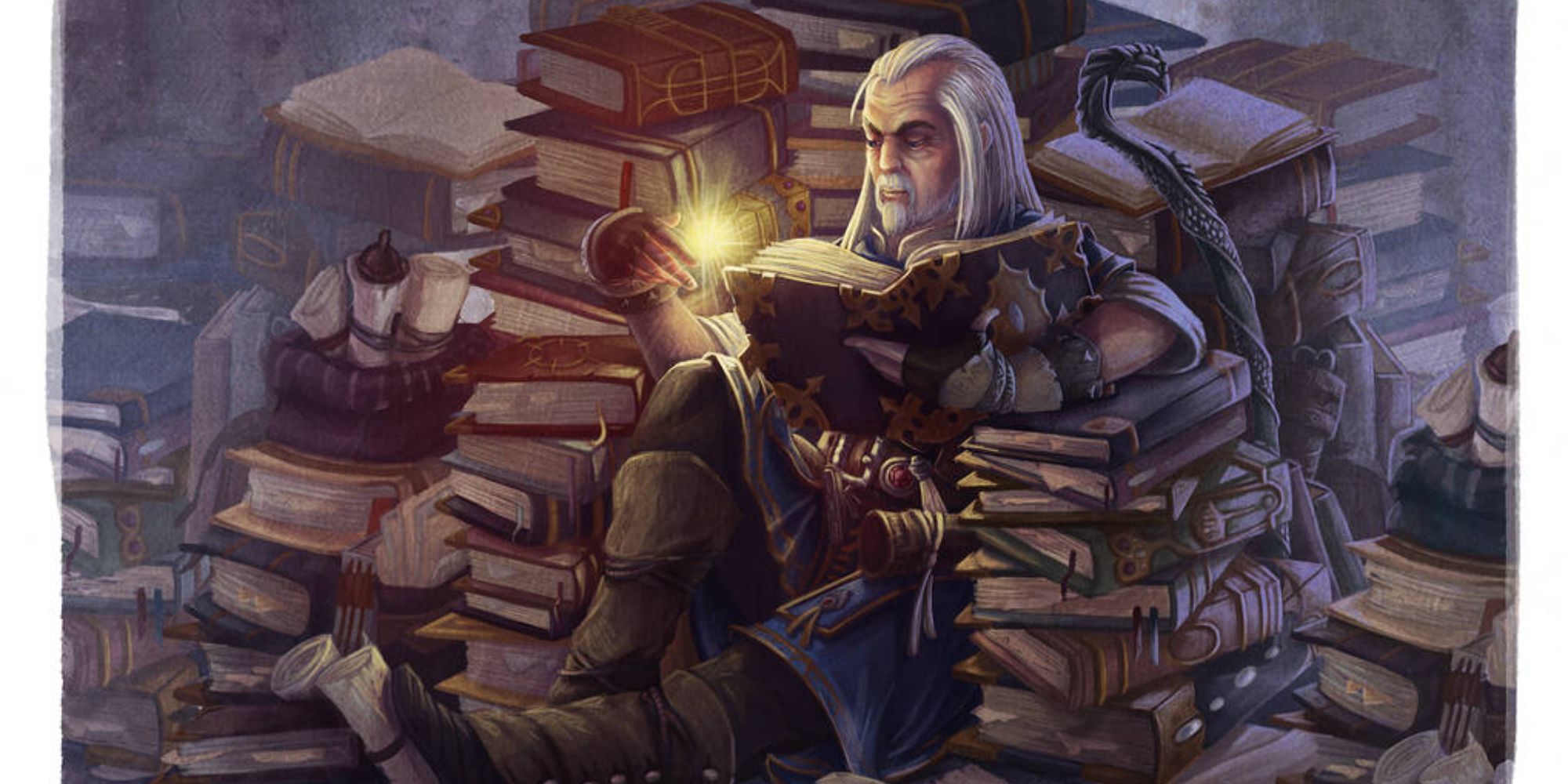 Pathfinder Wizard Reading Stack of Books