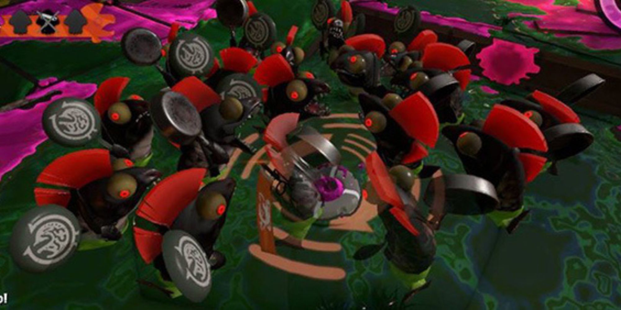 A group of Smallfry swarm a defeated Inkling