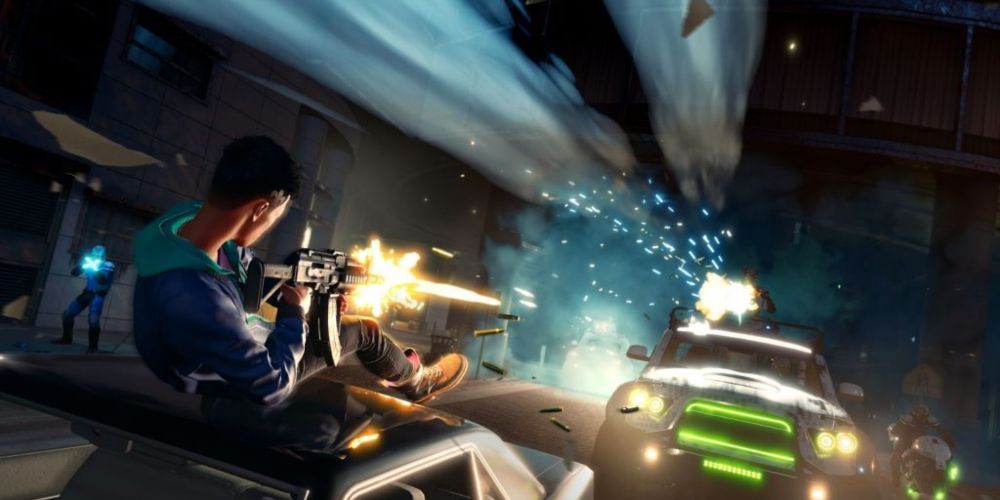 Saints Row Boss Riding On Roof Shooting At Marshall
