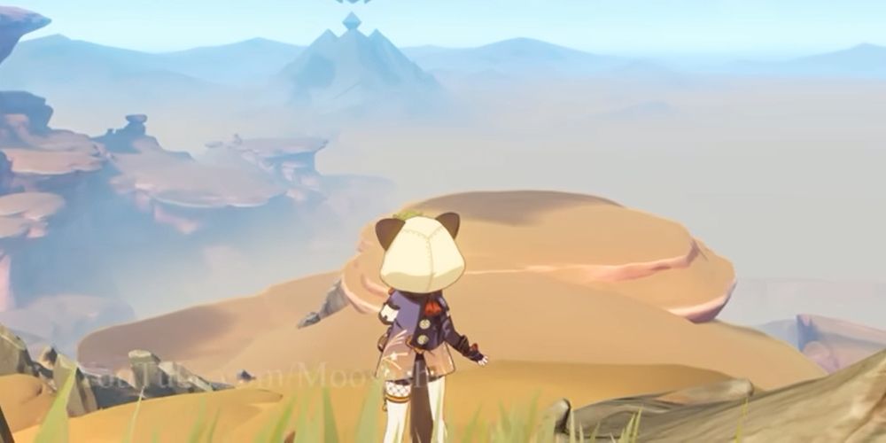 Sayu overlooking the desert in Sumeru in Genshin Impact