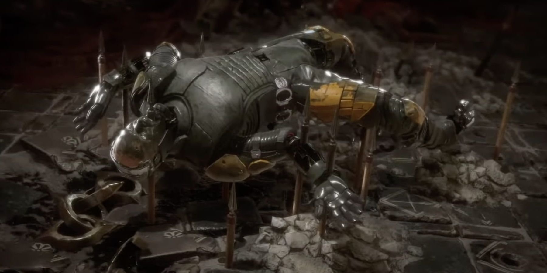 Robo Cop meets an unfortunate fate on spikes