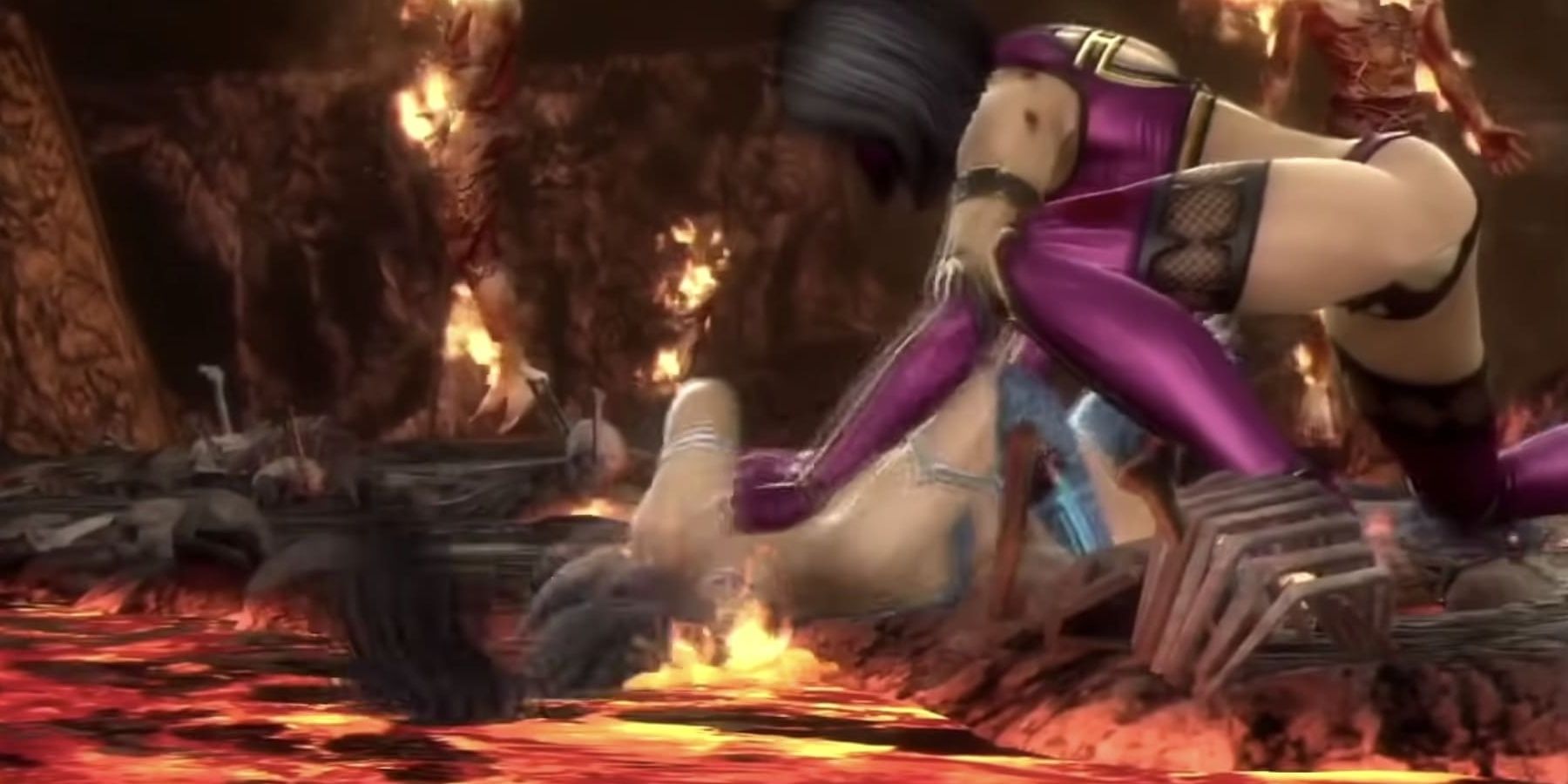 Mileena drowns Kitana in lava