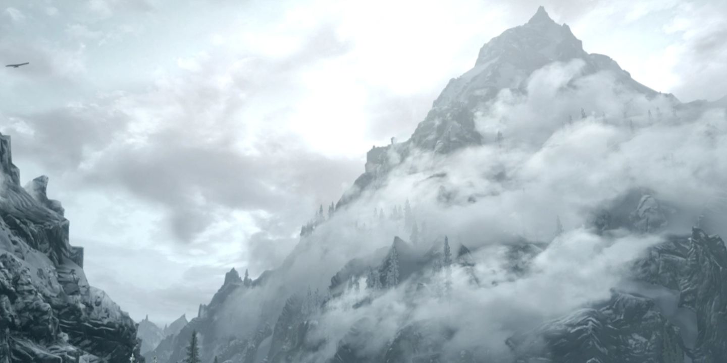 The mountain peak of The Throat of the World in Skyrim