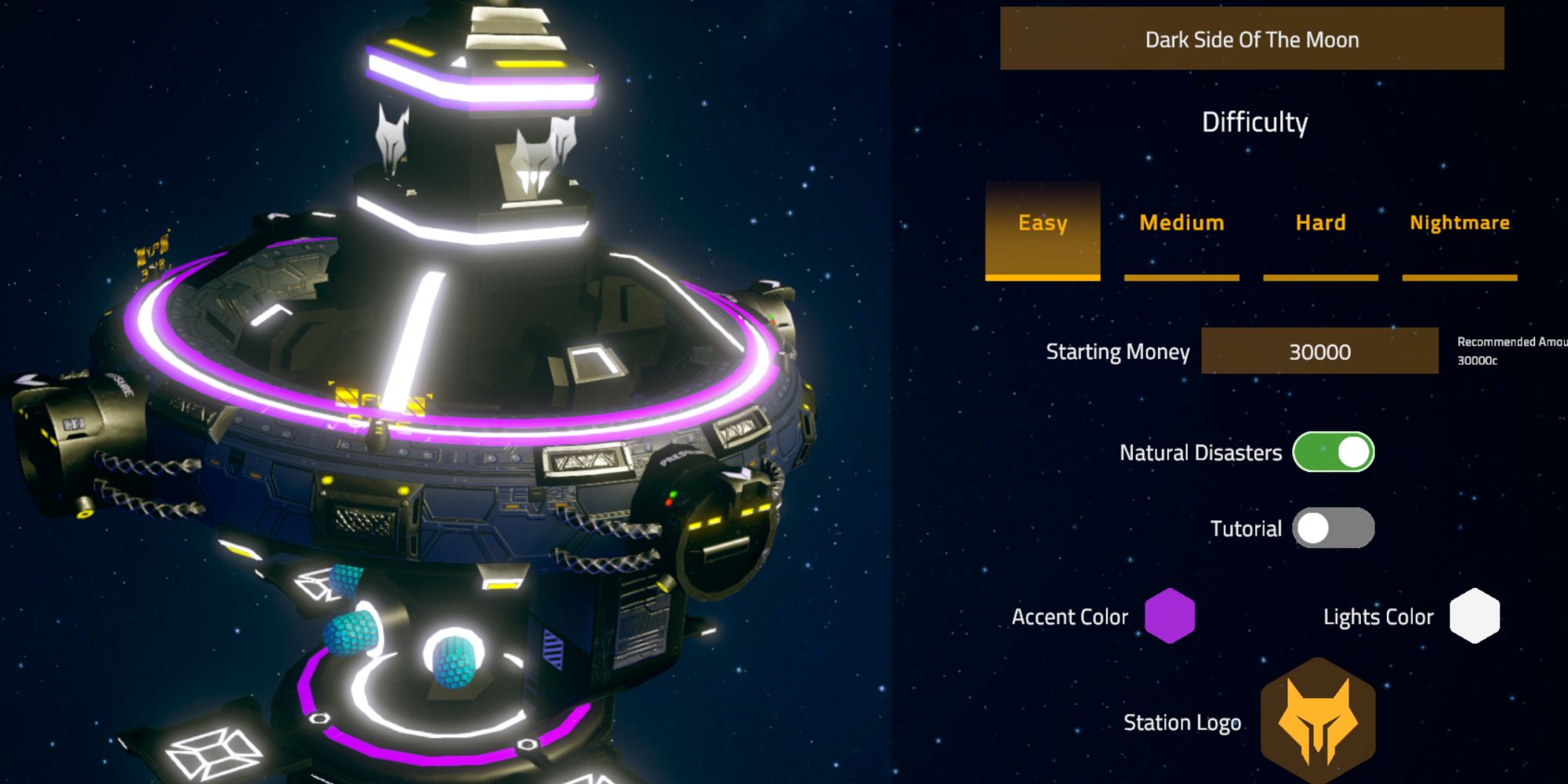 Opening Screen in Space Station Tycoon 